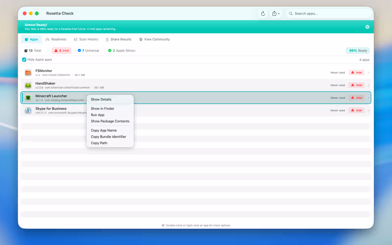 Context menu with quick actions