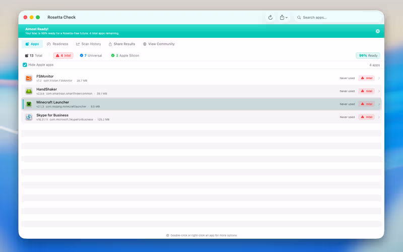Rosetta Check — Intel-based apps detected on your Mac